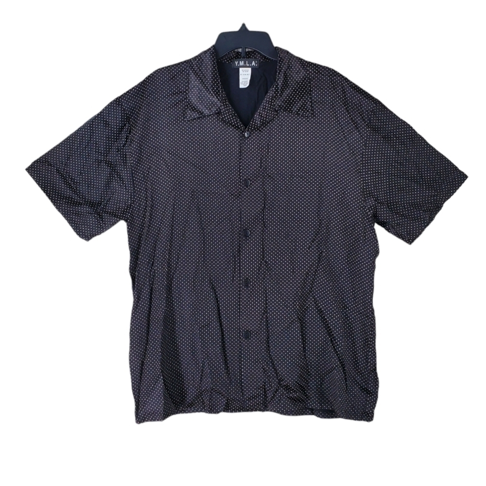 Vtg YMLA Shirt Men L Black White Polka Dot Disco Hipster Mafia Clubwear Retro SS